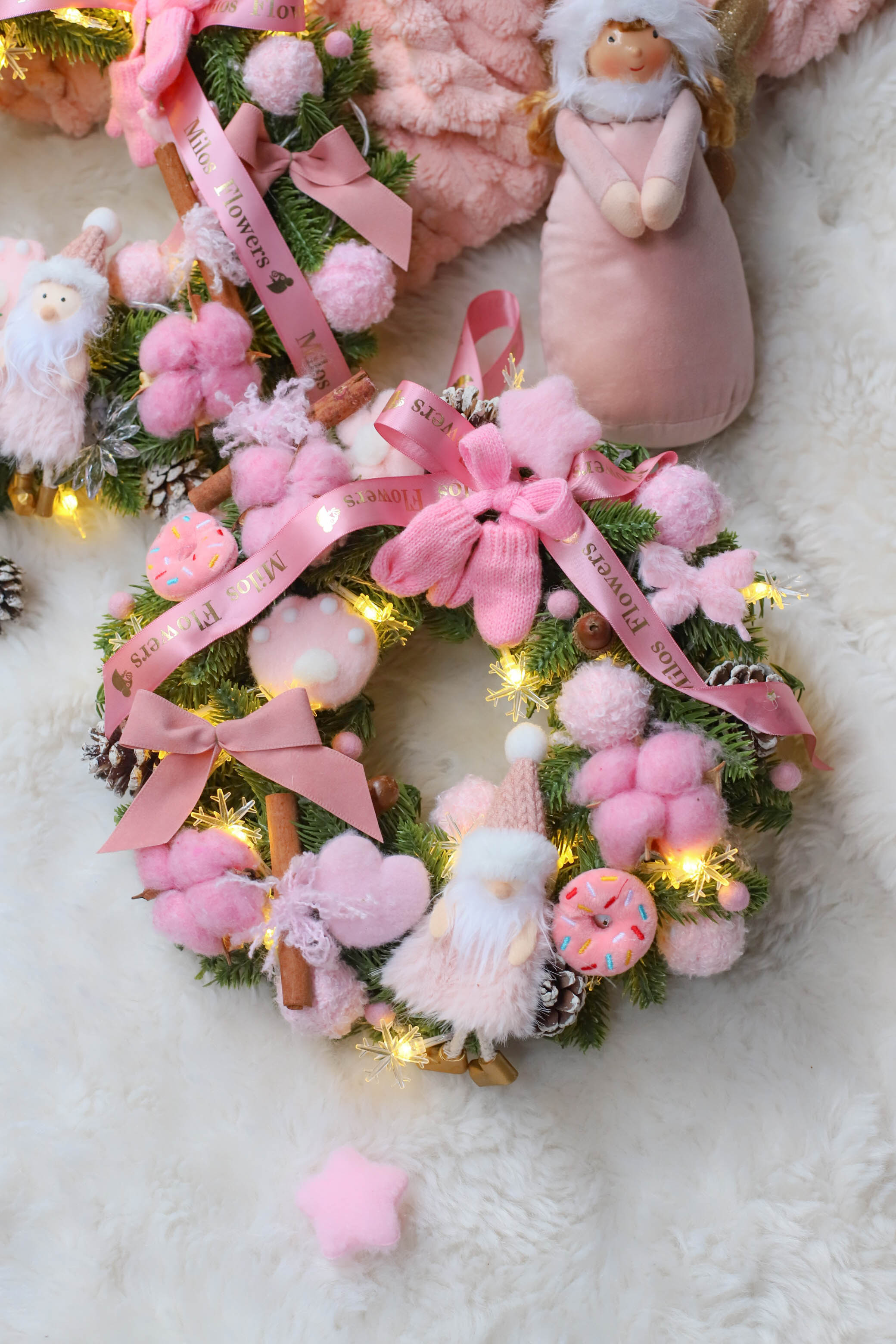PINK ARTIFICIAL CHRISTMAS WREATH