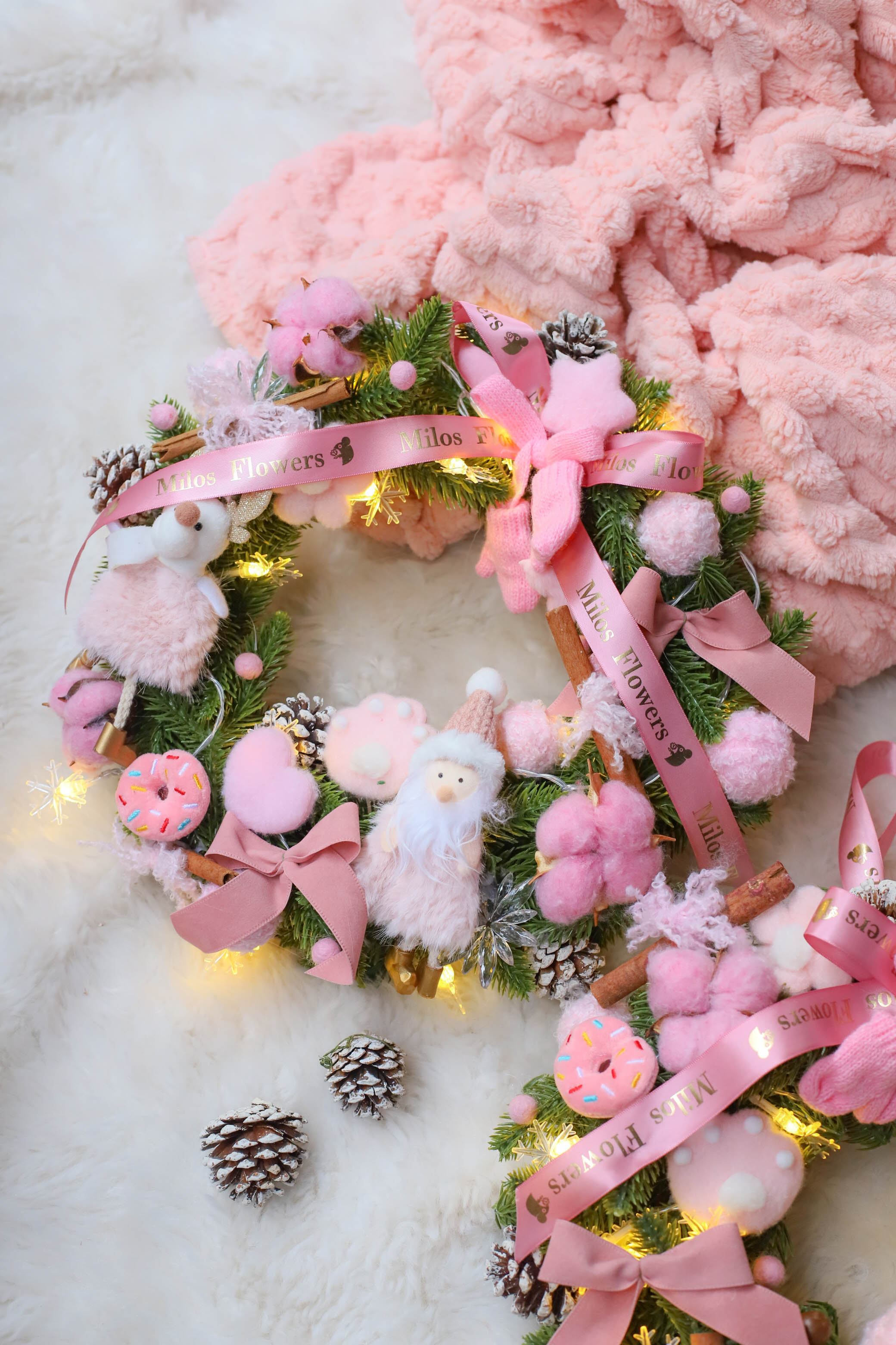 PINK ARTIFICIAL CHRISTMAS WREATH